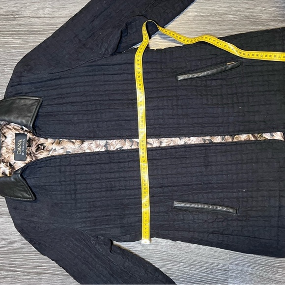Dana Buchman Black Quilted Genuine Leather Trim Collar Zip Mid-Length Coat M - Picture 11 of 12